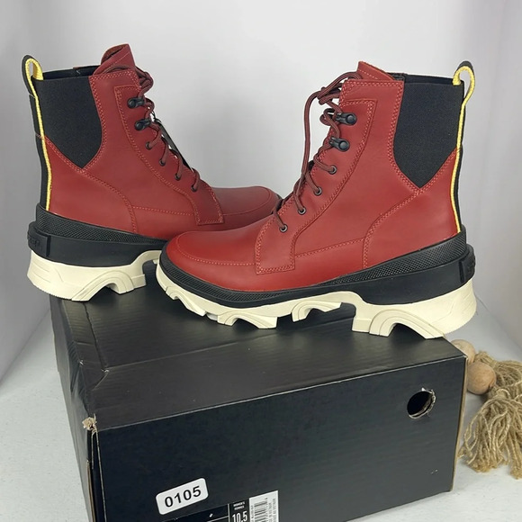 Sorel Boots Womens Brex Lace-Up Red Black Waterproof Bootie Modern Chunky Heel - Picture 11 of 11